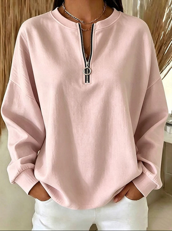 Felpa Oversize Donna Mezza Zip con Anello
