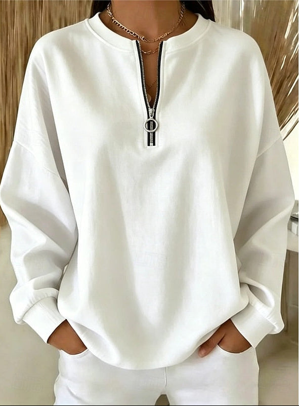 Felpa Oversize Donna Mezza Zip con Anello