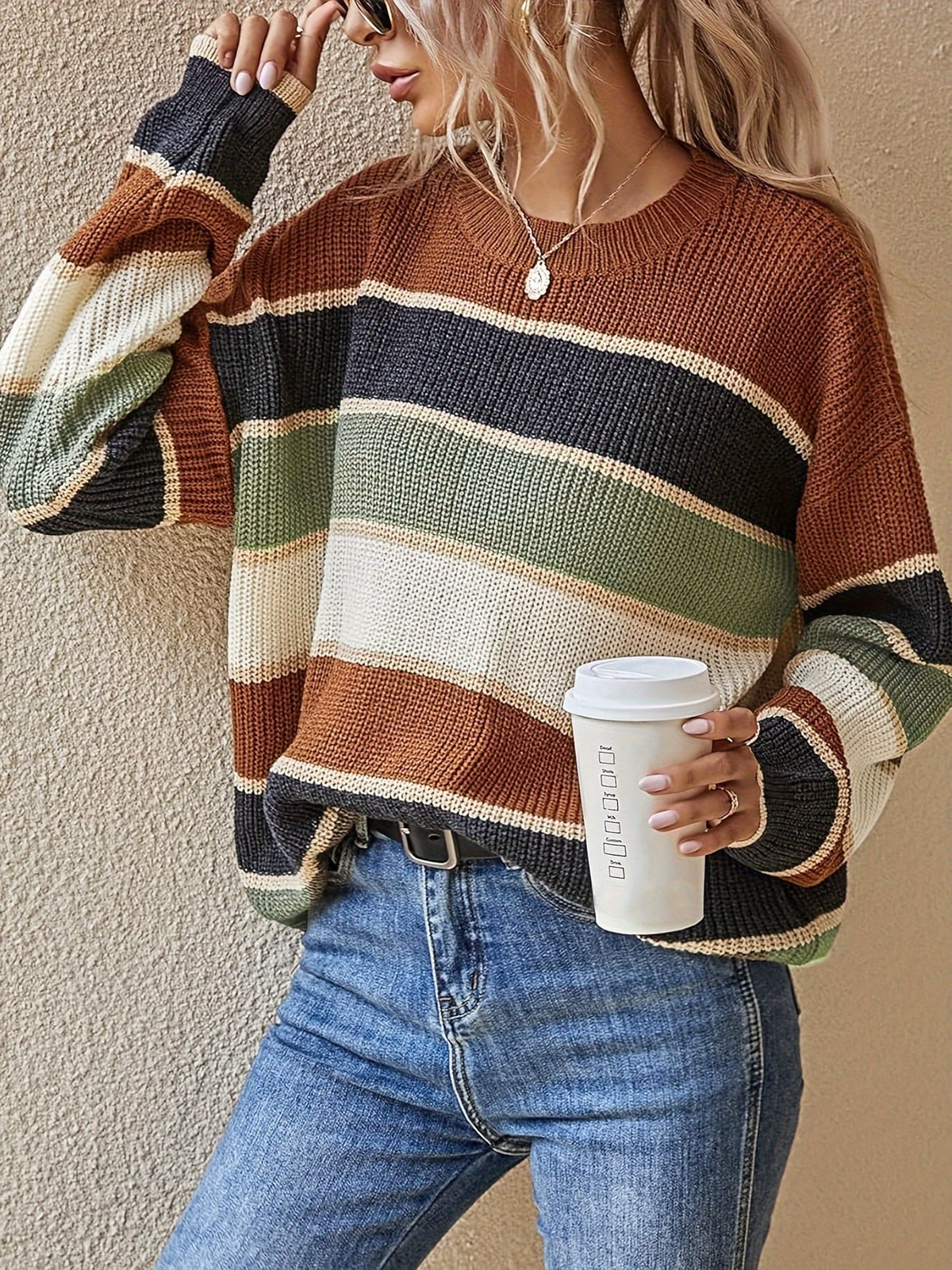 Maglione Donna Oversize a Righe Color Block