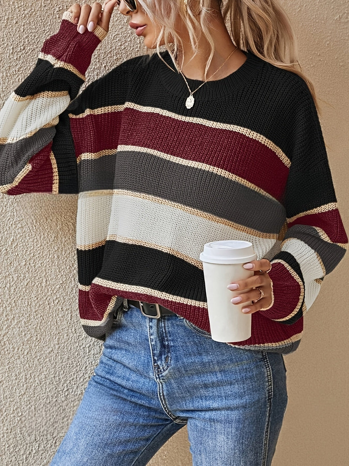 Maglione Donna Oversize a Righe Color Block