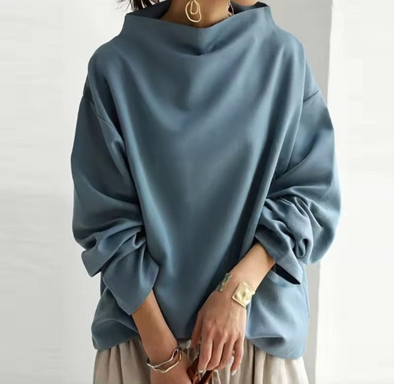 Maglione Oversize Donna Collo Alto Drappeggiato Maniche Ampie