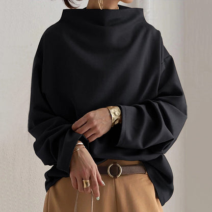 Maglione Oversize Donna Collo Alto Drappeggiato Maniche Ampie