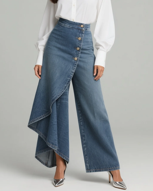 Pantaloni Donna A Vita Alta A Gamba Larga Avvolgenti