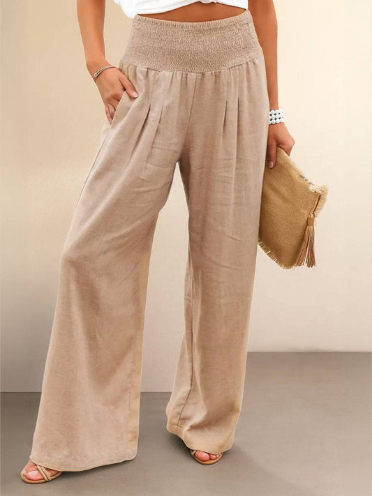 Pantaloni Donna Alta Vita Gamba Larga Eleganti