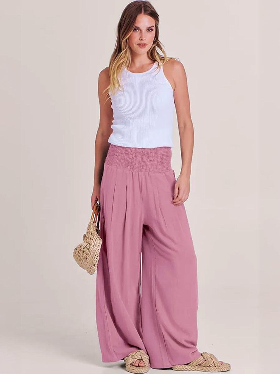 Pantaloni Donna Alta Vita Gamba Larga Eleganti