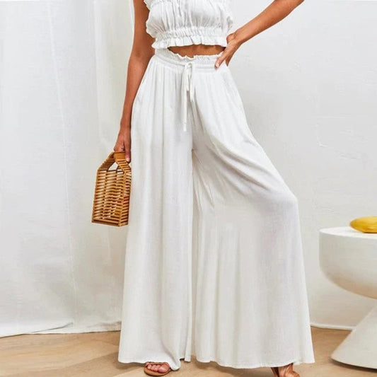 Pantaloni a Gamba Larga Terracotta con Coulisse per Donna