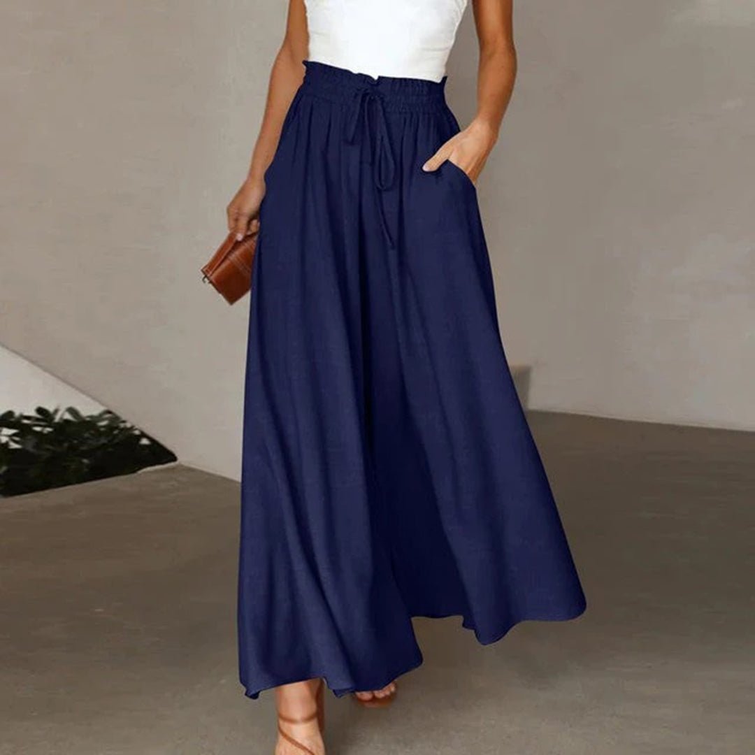 Pantaloni a Gamba Larga Terracotta con Coulisse per Donna
