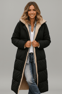 Piumino Lungo Donna Elegante con Cappuccio Invernale