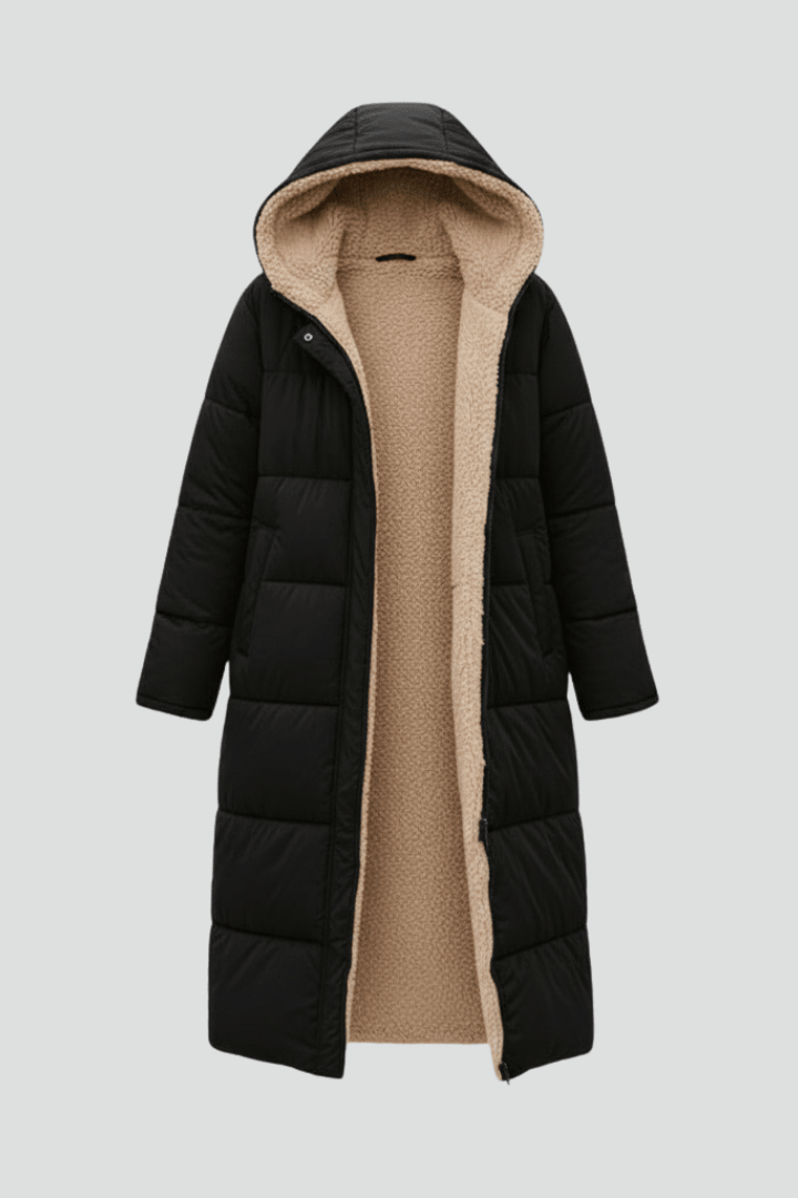 Piumino Lungo Donna Elegante con Cappuccio Invernale