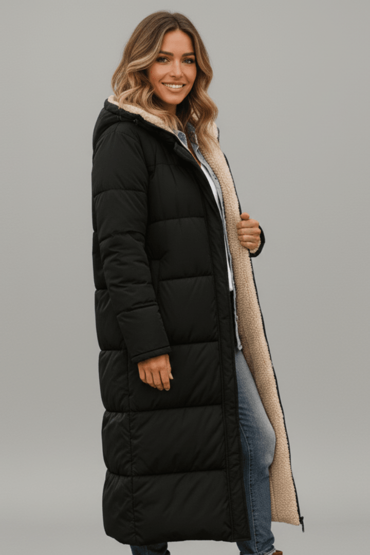 Piumino Lungo Donna Elegante con Cappuccio Invernale