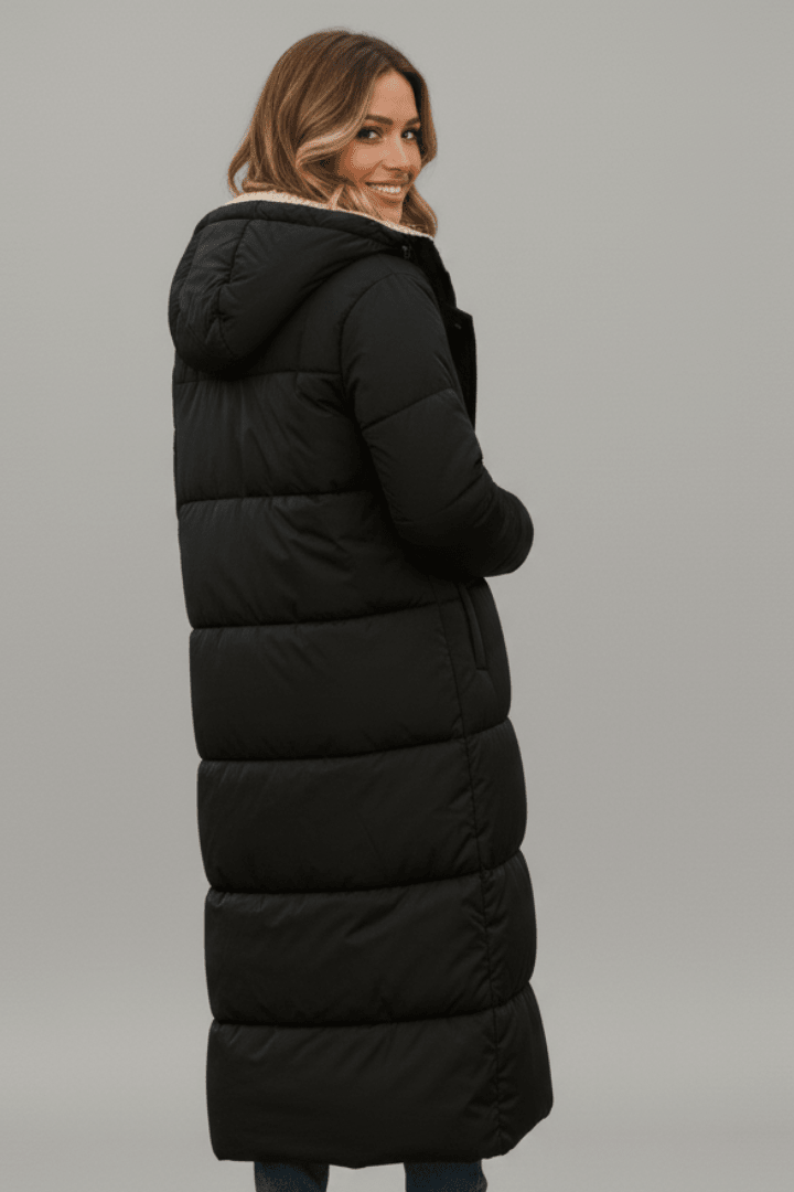 Piumino Lungo Donna Elegante con Cappuccio Invernale
