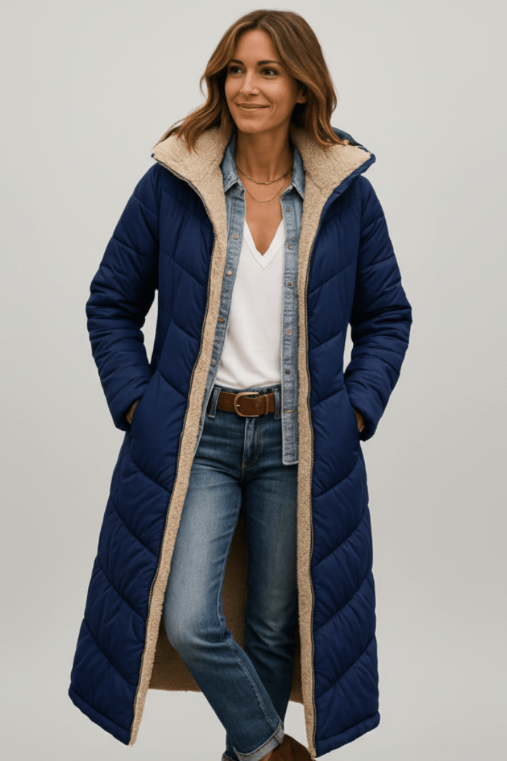 Piumino Lungo Donna Elegante con Cappuccio Invernale