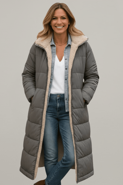 Piumino Lungo Donna Elegante con Cappuccio Invernale
