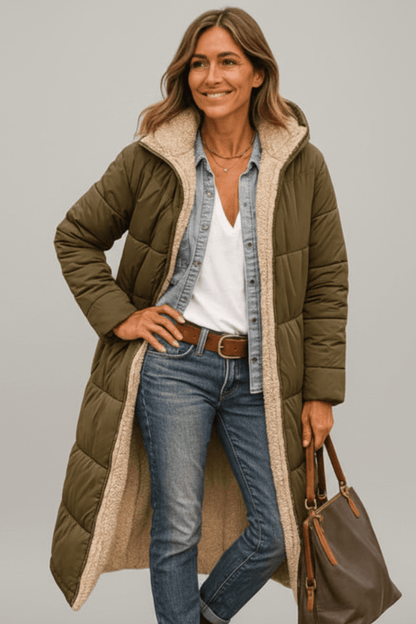 Piumino Lungo Donna Elegante con Cappuccio Invernale