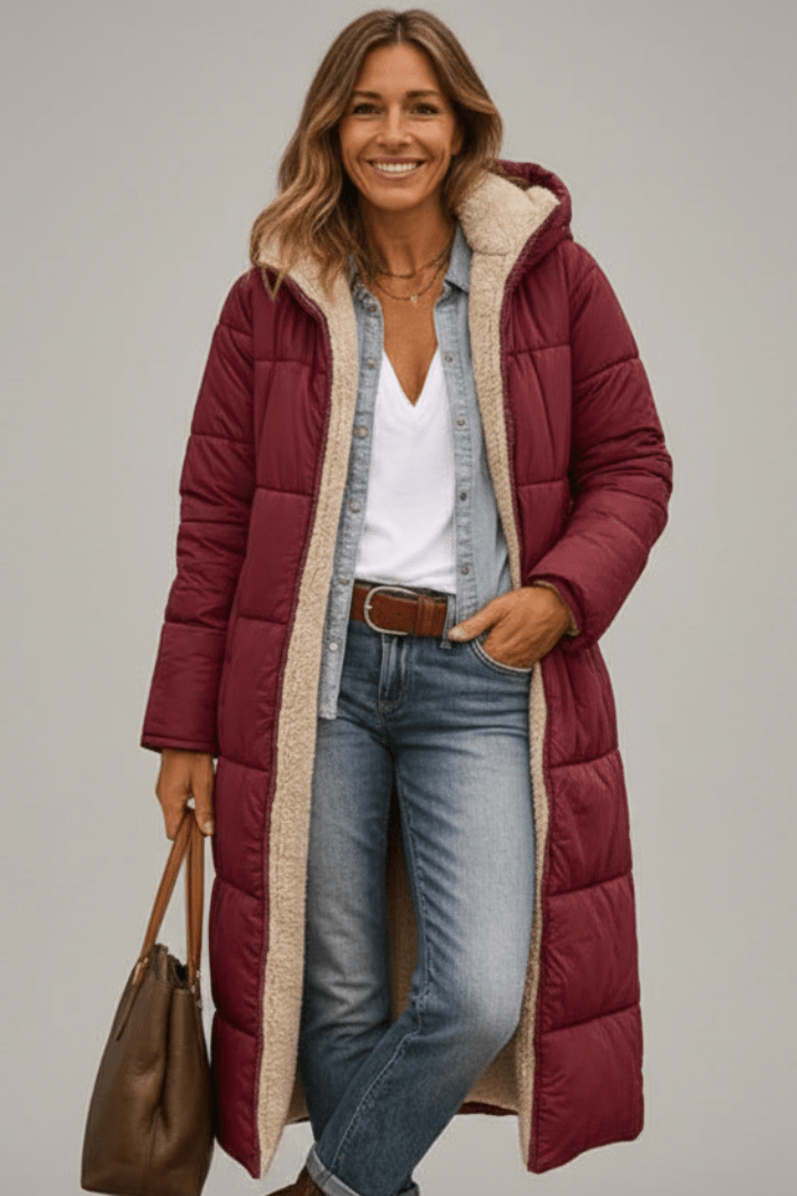 Piumino Lungo Donna Elegante con Cappuccio Invernale