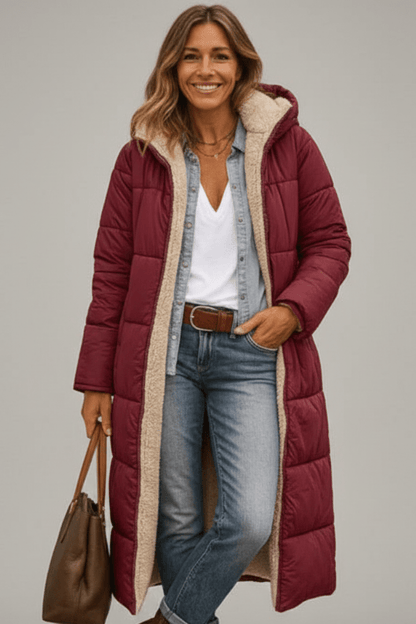 Piumino Lungo Donna Elegante con Cappuccio Invernale