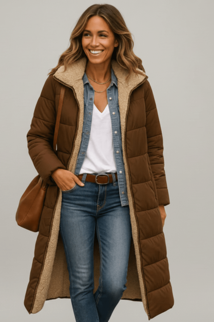 Piumino Lungo Donna Elegante con Cappuccio Invernale