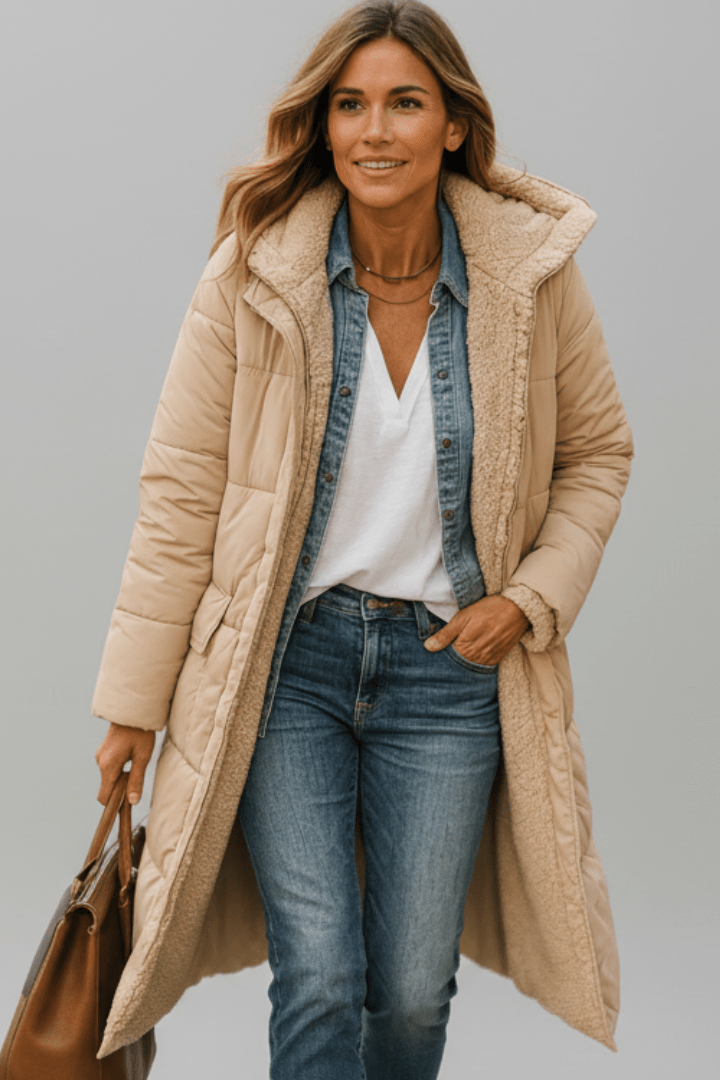 Piumino Lungo Donna Elegante con Cappuccio Invernale