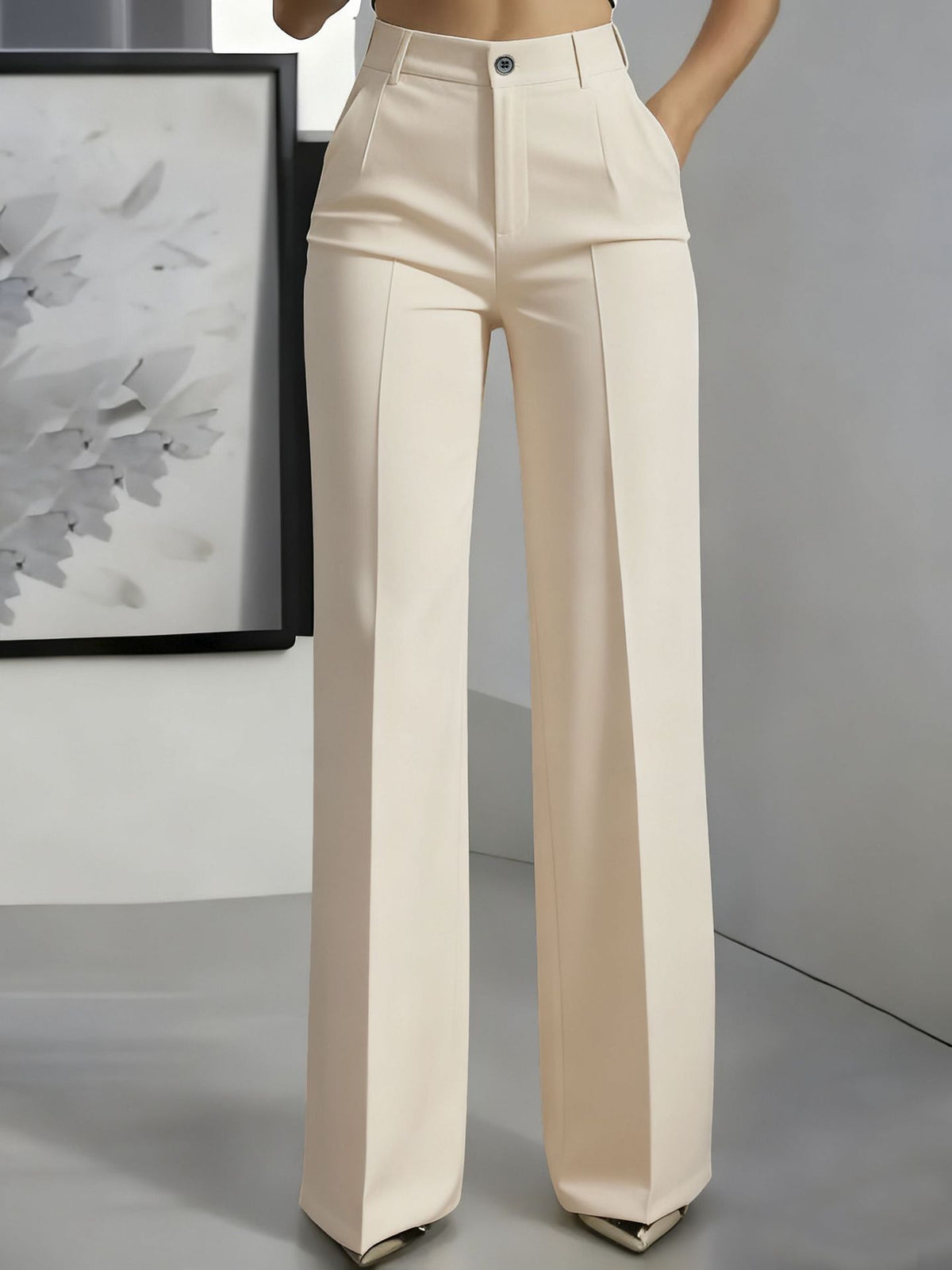 Pantaloni Sartoriali Donna Vita Alta Gamba Larga