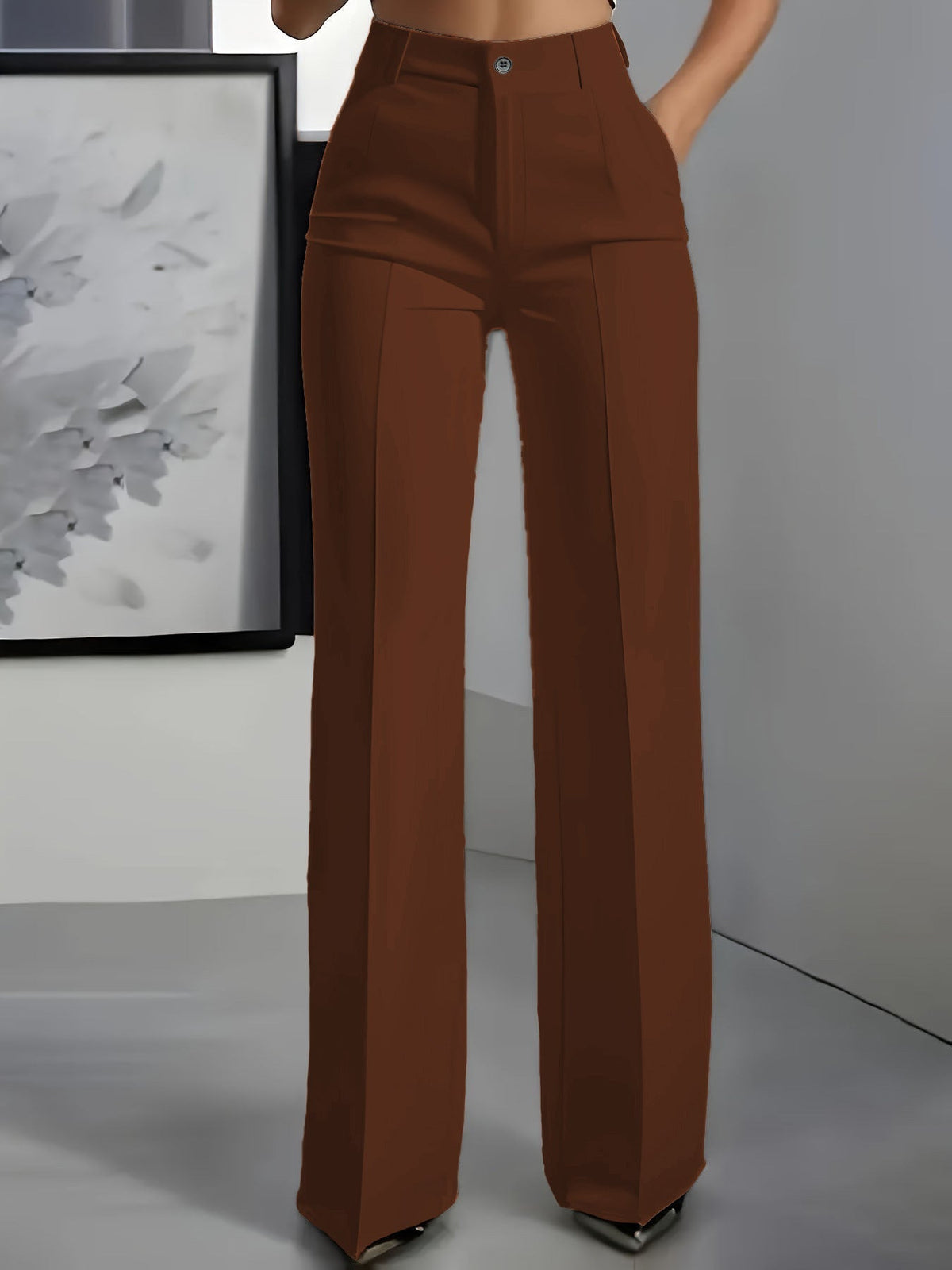 Pantaloni Sartoriali Donna Vita Alta Gamba Larga