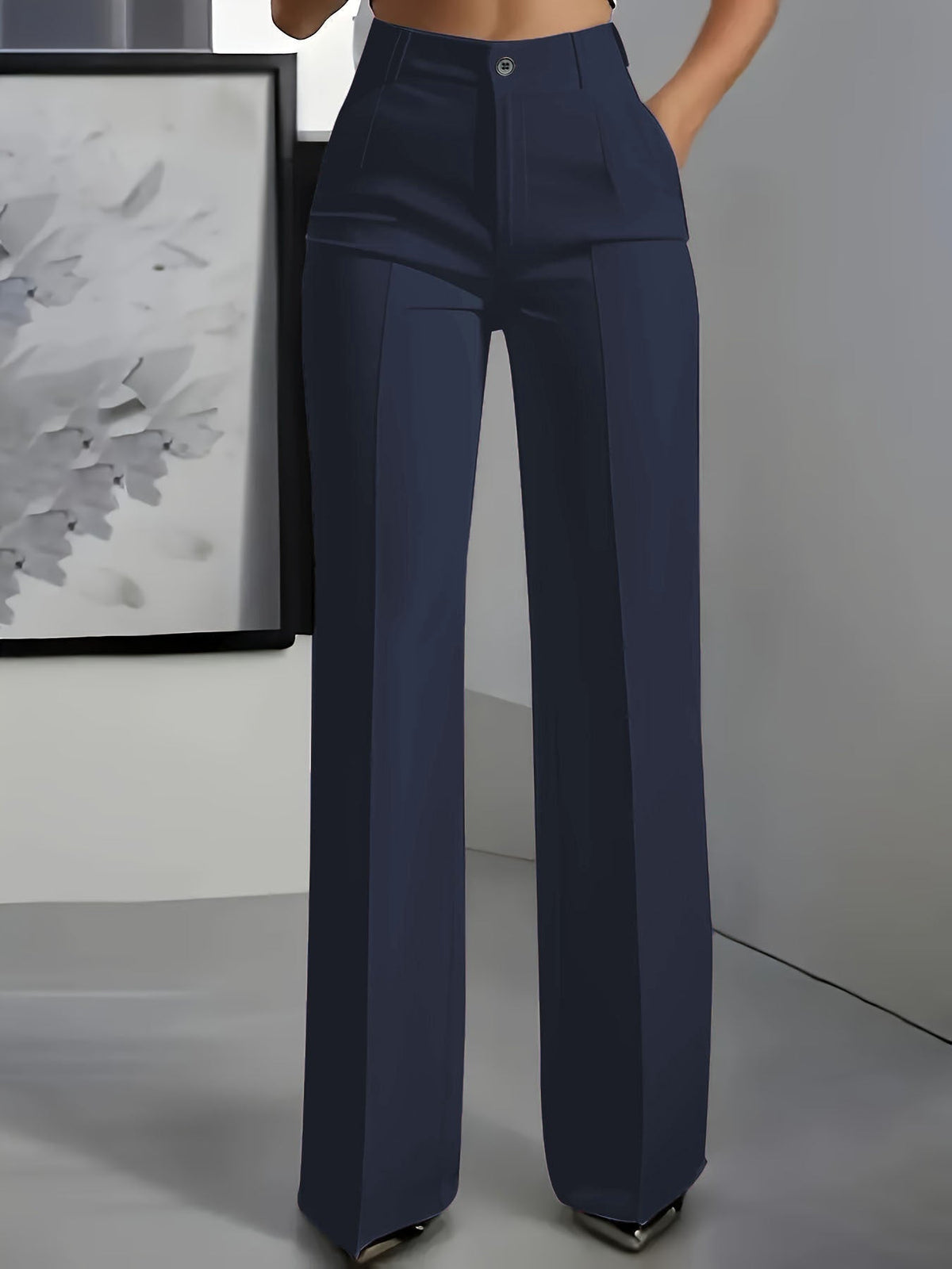 Pantaloni Sartoriali Donna Vita Alta Gamba Larga