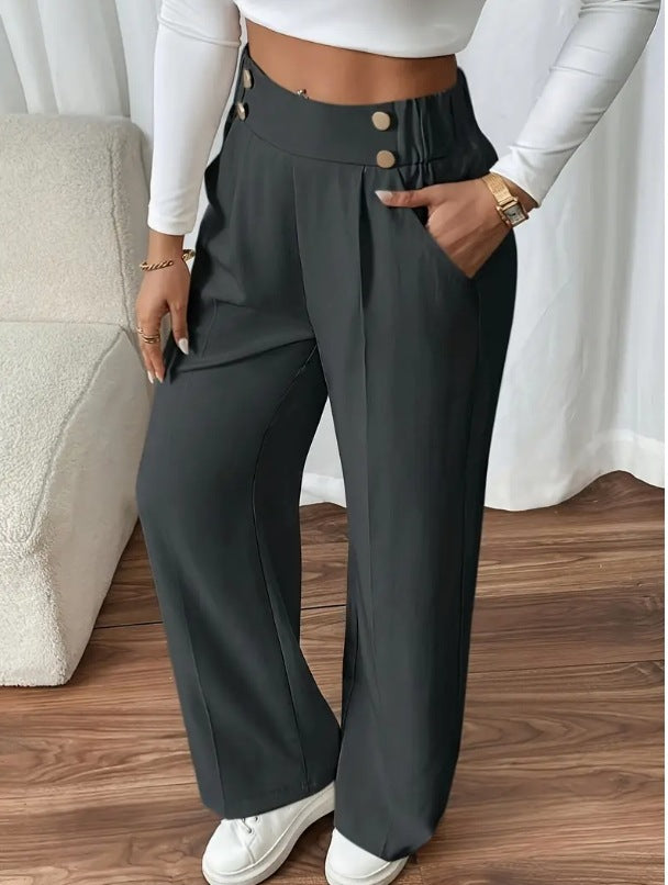 Pantaloni Palazzo Donna Vita Alta con Bottoni Dorati