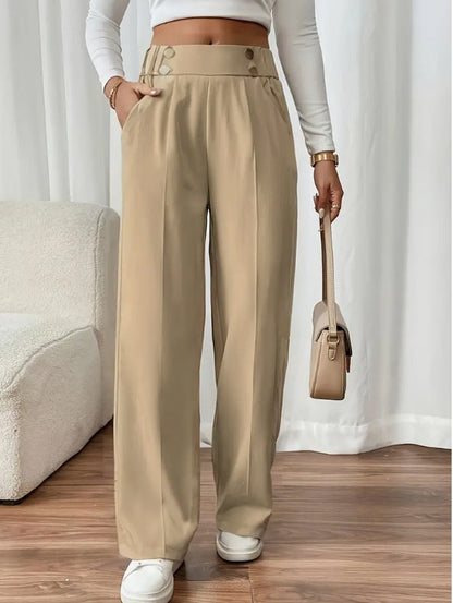 Pantaloni Palazzo Donna Vita Alta con Bottoni Dorati
