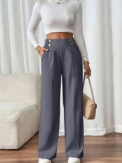 Pantaloni Palazzo Donna Vita Alta con Bottoni Dorati