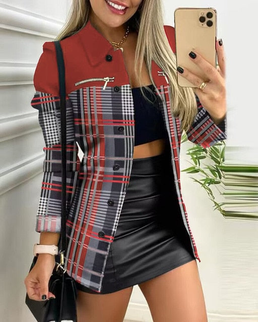 Giacca Camicia Donna Stampata con Collo a Contrasto