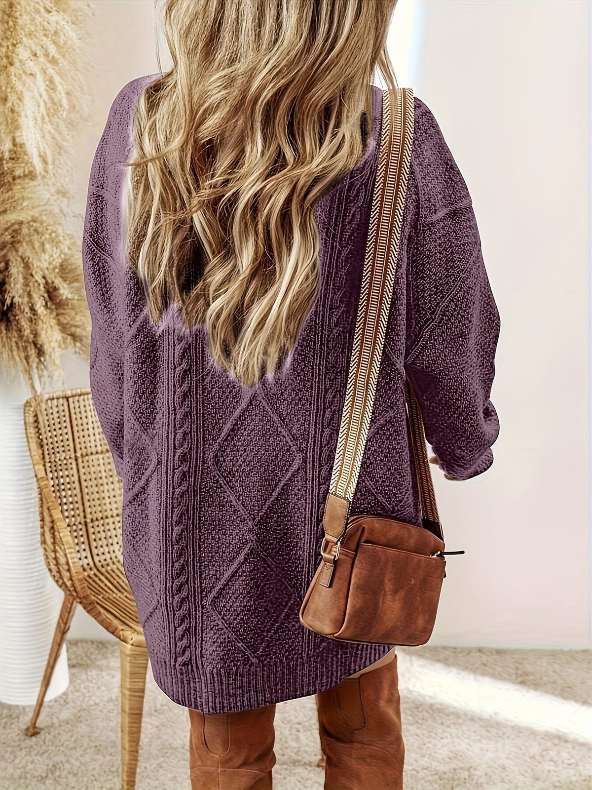 Abito Maglione Donna a Trecce Girocollo Viola
