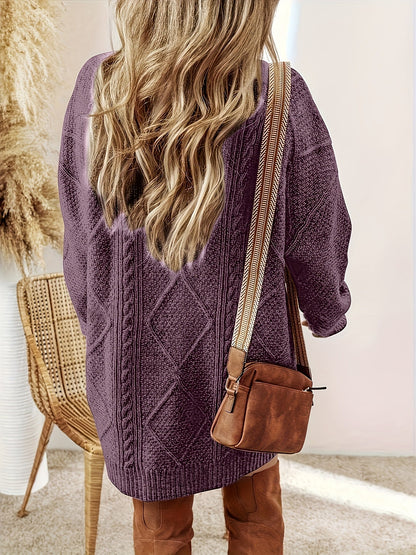 Abito Maglione Donna a Trecce Girocollo Viola