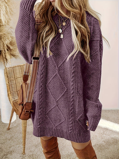 Abito Maglione Donna a Trecce Girocollo Viola