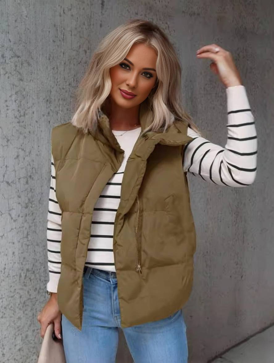 Gilet Imbottito Donna Trapuntato Collo Alto con Zip