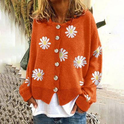 Cardigan Donna con Margherite in Maglia Girocollo