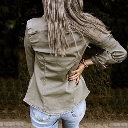 Giacca di Jeans Donna Taglio Morbido Orlo Sfrangiato