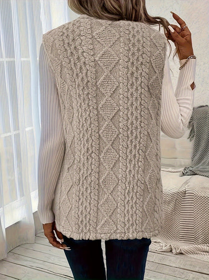 Gilet in Pile Donna Aperto Motivo a Rombi