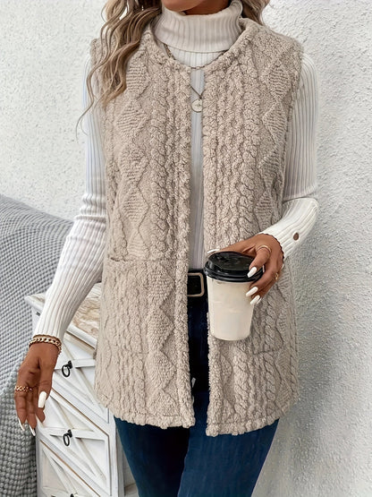 Gilet in Pile Donna Aperto Motivo a Rombi