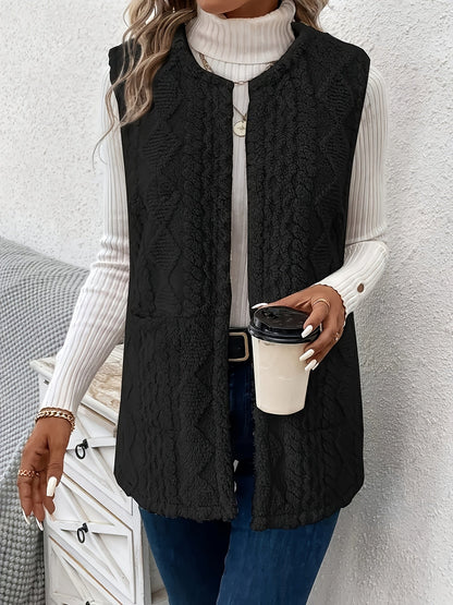 Gilet in Pile Donna Aperto Motivo a Rombi