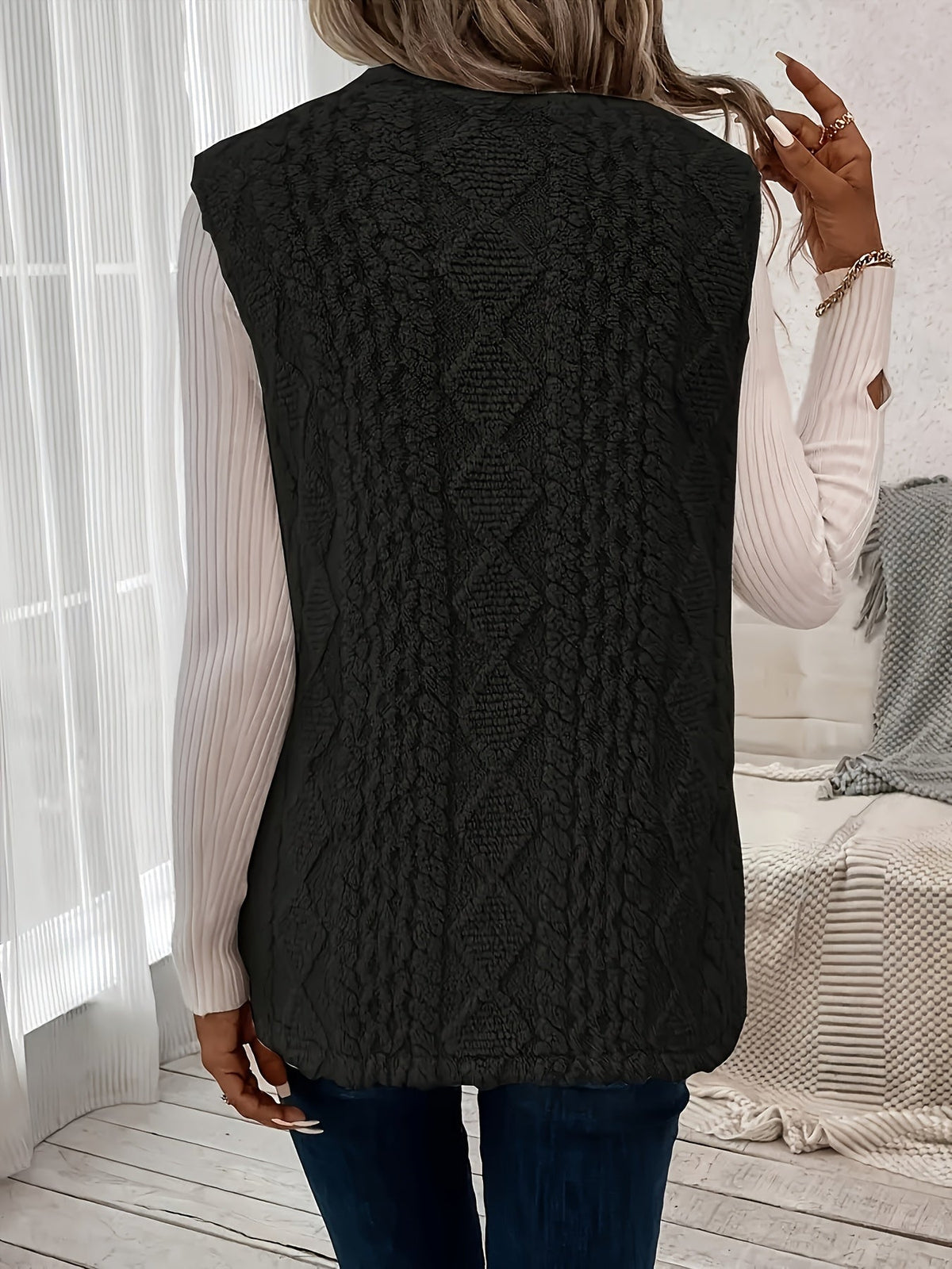 Gilet in Pile Donna Aperto Motivo a Rombi