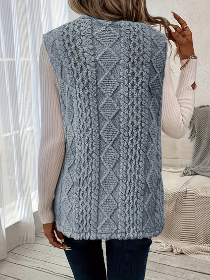 Gilet in Pile Donna Aperto Motivo a Rombi