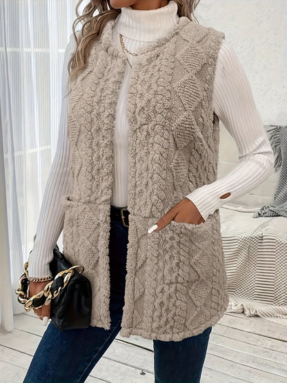 Gilet in Pile Donna Aperto Motivo a Rombi