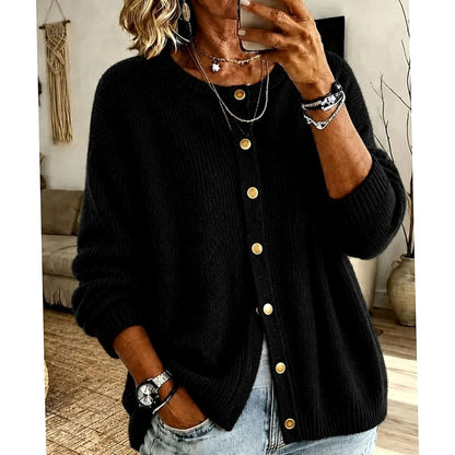 Cardigan Donna Girocollo con Bottoni Dorati
