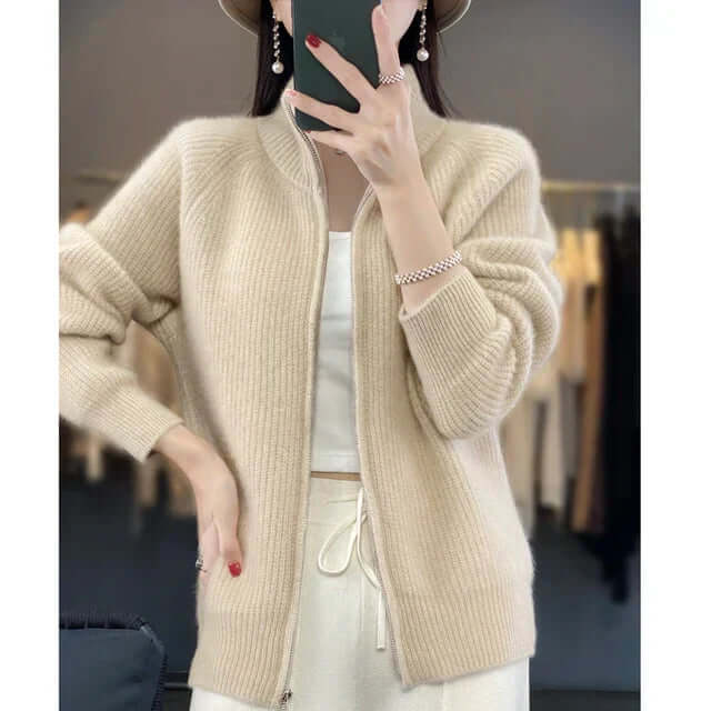 Cardigan Donna con Zip e Collo alla Coreana