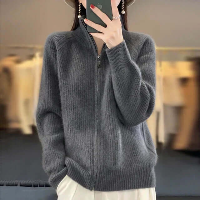 Cardigan Donna con Zip e Collo alla Coreana