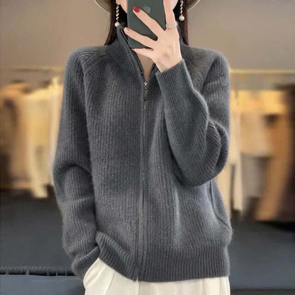 Cardigan Donna con Zip e Collo alla Coreana