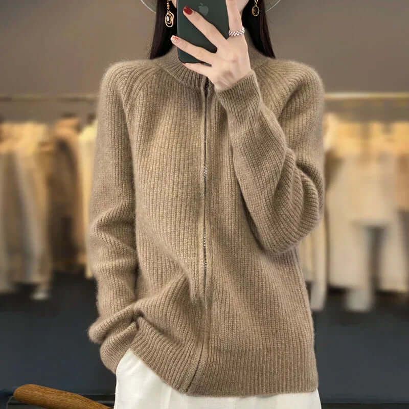 Cardigan Donna con Zip e Collo alla Coreana