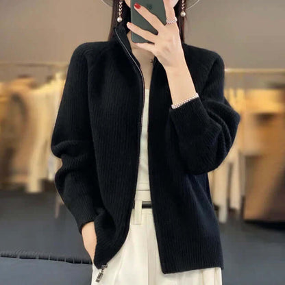Cardigan Donna con Zip e Collo alla Coreana