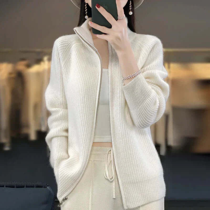 Cardigan Donna con Zip e Collo alla Coreana