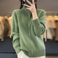 Cardigan Donna con Zip e Collo alla Coreana