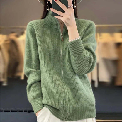 Cardigan Donna con Zip e Collo alla Coreana